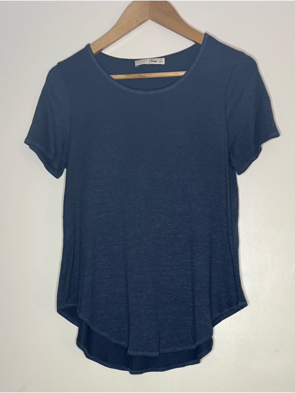 Free People Navy Short Sleeve Scoop Neck Tee